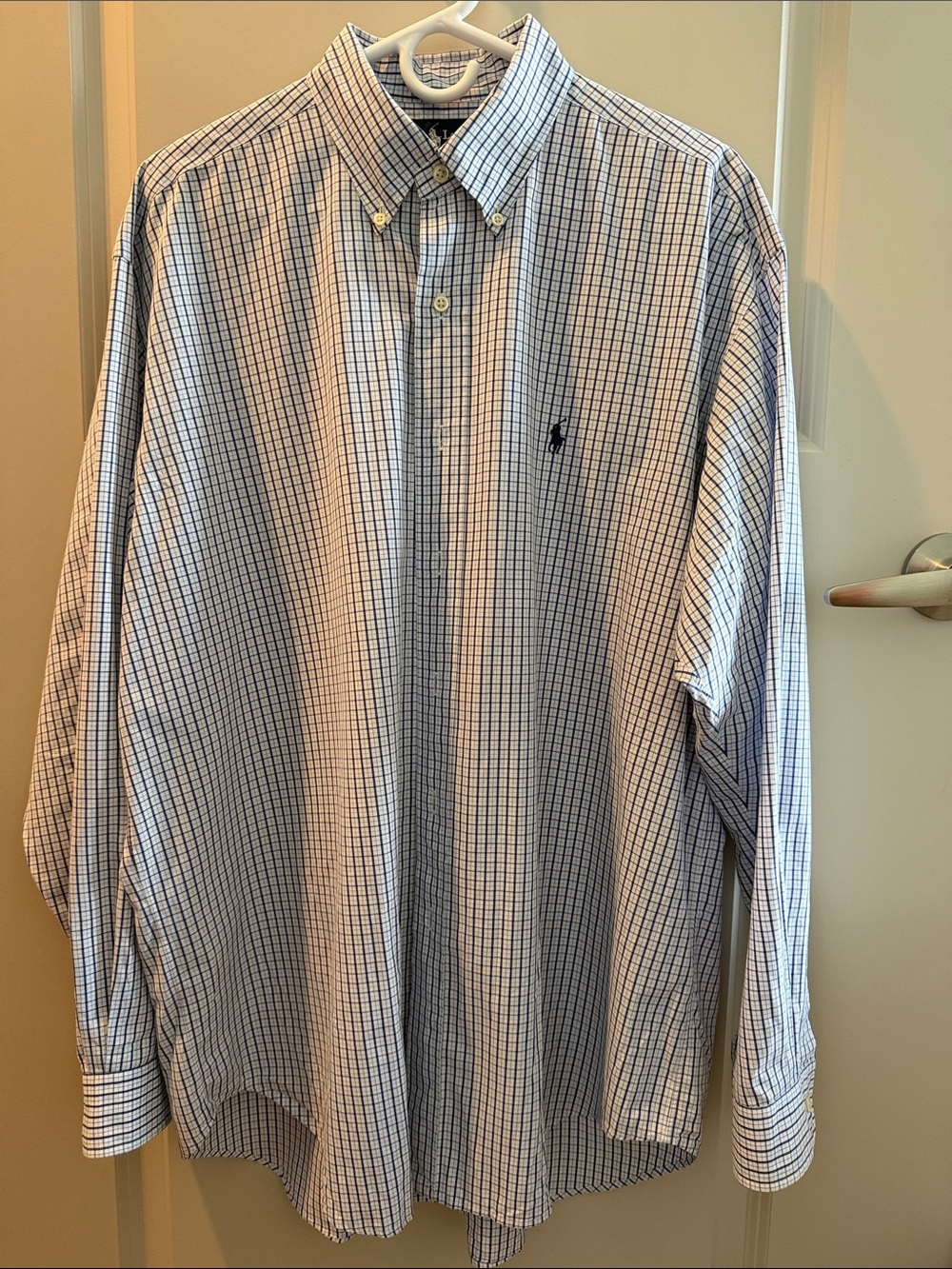 Polo by Ralph Lauren White and Blue Windowpane Button-Down Shirt